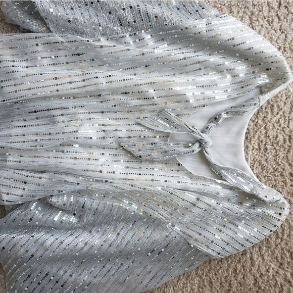 ZARA Silver Mirror Sequin Dolman Sleeve Flowy Top - Picture 8 of 8